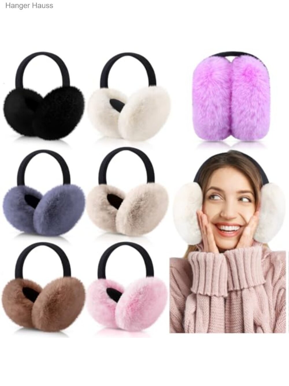 Faux Fur Winter Ear Muffs Foldable Outdoor Ear Warmers 7 Pc Set